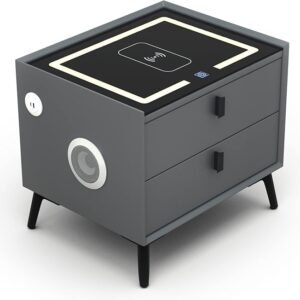 ⏰Today Only €39.9⏰Smart Nightstands with Wireless Charging Station, USB Port, Modern Nightstands with 3 Color LED Lights and Speaker, Wooden End Side Table for Bedroom, Dorm, 2 Drawers