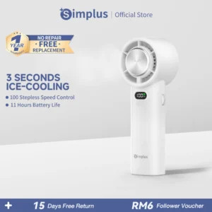 Simplus Handheld Fan Portable Bladeless Mini Fan with Ice-Cooling Function 100Level Adjustment Kipas Tangan 11H 4000mAh